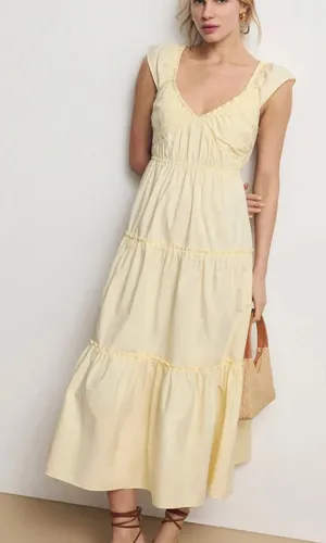 Derek Lam Yellow Tiered Ruffle Midi Dress Size 2 Cotton Cottage Designer $420 thumbnail 1