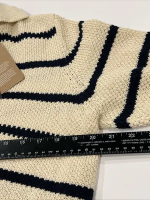NEW Vero Moda Vmazing VNeck Pullover Cream & Navy Stripe Knit Crop Sweater sz XL thumbnail 4