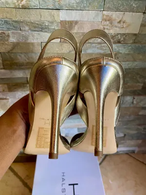 H by Halston Metallic Gold Leather Ankle Strap Sandals thumbnail 4