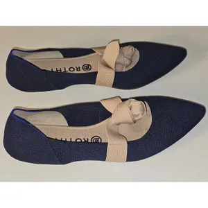 Rothy's Womens Navy The Point‎ Mary Jane Flats Shoes With Tan Bow Strap 10.5 thumbnail 4
