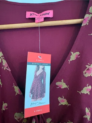 Betsey Johnson Burgundy Floral Long-Sleeve Mini Dress thumbnail 5