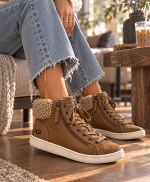 UGG Women's Chestnut Lace-Up Shearling Collar Sneaker Boot Size 8W thumbnail 1