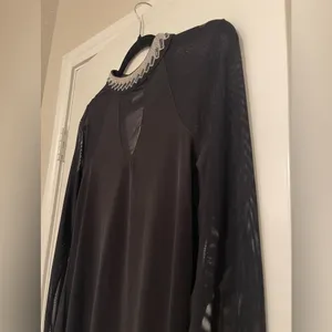 Moa Moa Rhinestone Collar Top with Sheer Mesh Panels - Size S thumbnail 2