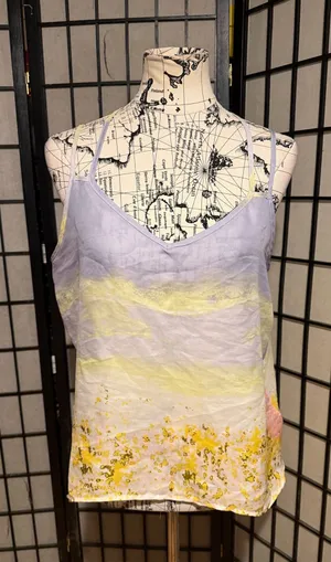 Oak + Fort Olive & Oak strappy tank top silky texture Yellow Camisole ombre Sz L thumbnail 1