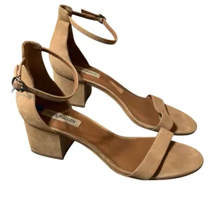 Steve Madden Irenee Tan Suede Ankle Strap Block Low Heel Sandals Womens Size 11 thumbnail 1