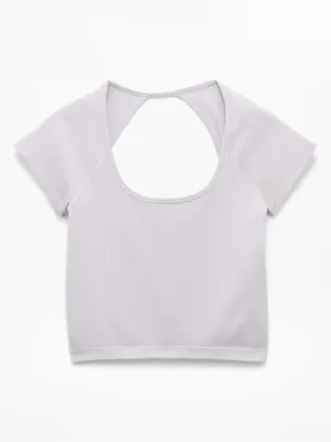 New Athleta S Recharge Seamless Open Back Tee Dove Rib Blue Grey Small thumbnail 6