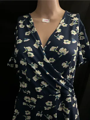 MS Basic Women's Navy & White Floral Wrap Dress LG thumbnail 7