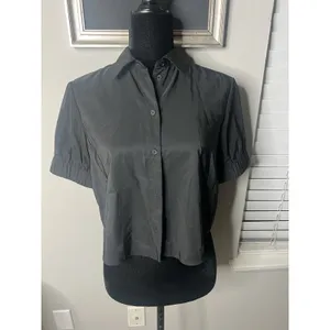NWT Zara Black Cropped Button Down Top Small thumbnail 7