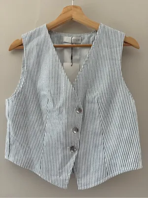 Zara Women’s Pinstripe Vest XS Asymmetrical Silver Buttons Y2K Inspired NWT thumbnail 1