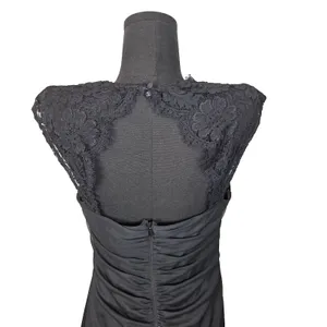 Black Lace Cap Sleeve Dress Sz 8 Cowl Neck Ruched Flattering Cocktail HOCO Gala thumbnail 3