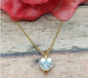 Gold Tone Chain Dainty Chrystal CZ Heart Pendant Minimalist Gift 18.5 Inches thumbnail 1
