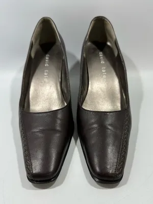 David Tate Brown Leather Square Toe Pumps Heels Women’s 7.5 SS Super Slim thumbnail 2