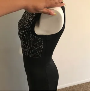 Size Large Long Rhinestone black sleeveless dress thumbnail 4