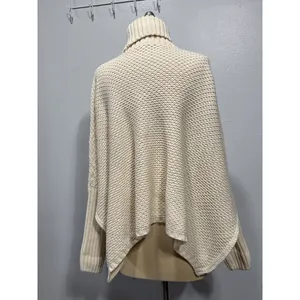 Shein Womens Turtleneck Batwing Sleeve Knit Poncho Size 6 Beige Sweater Relaxed thumbnail 4