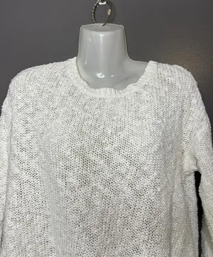 American Eagle Outfitters Sweater Womens Large White Fringe Open Back Pullover thumbnail 1