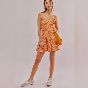 NWOT Free People Made Me Smile Printed Mini Dress Citrus Combo XL thumbnail 8