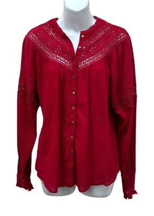Free People Red Boho Crochet Trim Top size M thumbnail 1