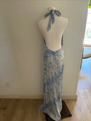 ELAN Stripe Halter Maxi Dress - Blue Sahara, Large, NWOT thumbnail 7