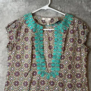 Tyler Boe Geometrical Patterned Embroidered Tunic Sz 4 100% Cotton Coastal Beach thumbnail 6