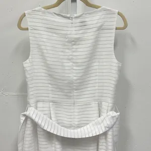 Anne Klein White Horizontal Stripe Sleeveless Fit and Flare Belted Dress Size 10 thumbnail 7