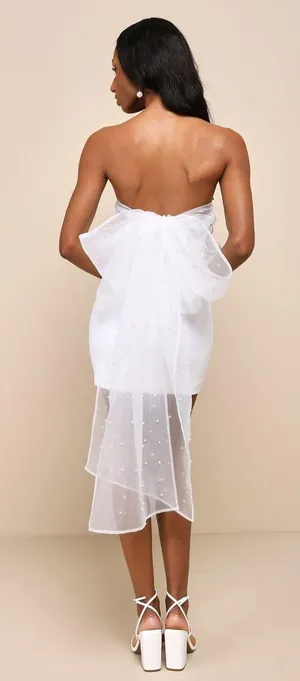 Lulus Flawless Entrance White Pearl Organza Bow Strapless Mini Dress thumbnail 2