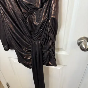 Zara One-Shoulder Shimmer Dress in Black thumbnail 3