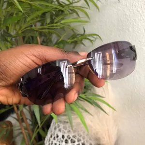 Unisex 90s Retro Black and purple vintage square sunglasses edgy grunge goth vibe thumbnail 2