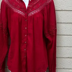 Free People Red Boho Crochet Trim Top size M thumbnail 4