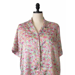 Cabernet Floral Satin Pajama Set XL Button Front Short Sleeve Lounge Sleepwear thumbnail 6