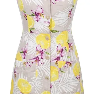 NWOT Lemon Floral Midi Linen Blend Dress thumbnail 6