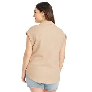 NWT Isabel Maternity By Ingrid & Isabel Button-Up Maternity Shirt Taupe Brown XS thumbnail 2