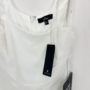 Lulus V.I.P. Treatment White Mesh Ruched Bodycon Midi Dress Cocktail Small NWT thumbnail 7