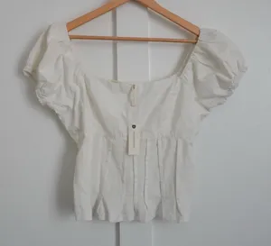 Anthropologie White Puff Sleeve Blouse thumbnail 1