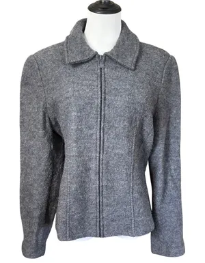 Vtg y2k Sarah 100% Wool Jacket Sz L Gray Minimalist Normcore Corporate Chic thumbnail 1