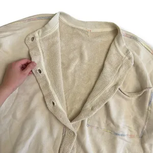 Free People Cream Cropped Boxy Cardigan L Rainbow‎ Stitch Oversized Top thumbnail 6