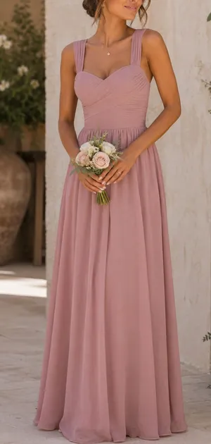 Azazie Zapheira‎ Dusty Rose Pink A-Line Ruched Chiffon Dress Bridesmaid 8 thumbnail 1