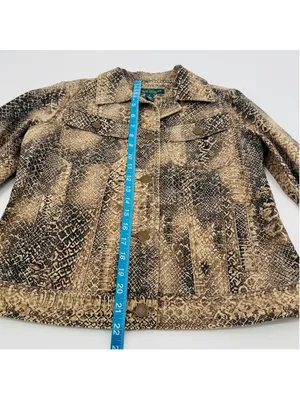 2000’s Lauren Ralph Lauren Tan Snake Print Denim Jean Jacket, Size S thumbnail 6