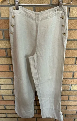 J. Jill 100% Linen Wide Leg Sailor Pants Button Accent Light Beige Size 8 thumbnail 1