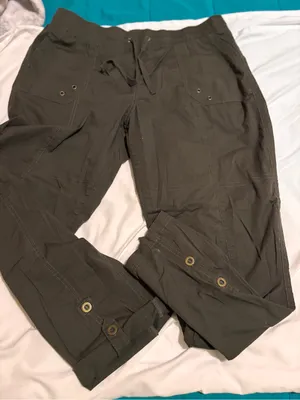Palm Rio Womens Olive Green Cargo Pants Large Utility Hiking Roll Up Cuffs thumbnail 1