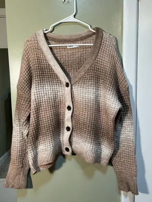 Sonoma Women's Size XL Cozy Yarn Button Front Cardigan Sweater Brown Beige White thumbnail 2