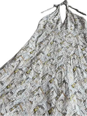 J. Crew White Gold Nautical Map Print Halter Midi Dress Plunging Size 14 Women's thumbnail 4