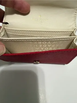 Kate spade snap flap card holder money wallet red cream thumbnail 7