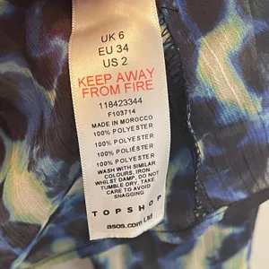 Topshop Blue Green Leopard Print Sheer Ruffle Tie Front Blouse US 2 thumbnail 4