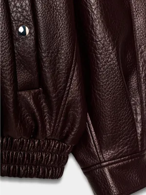 Zara Dark Brown Oversized Faux-Leather Bomber Jacket thumbnail 8
