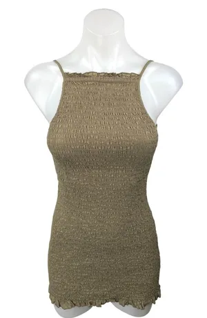Free People Iyla Green Smocked Sleeveless Cami Camisole Mini Tank Dress Size XS thumbnail 1