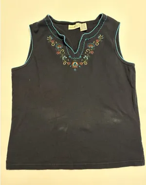 Vintage White Stag Embroidered Tank Top Black Sleeveless Boho Women's Large thumbnail 1