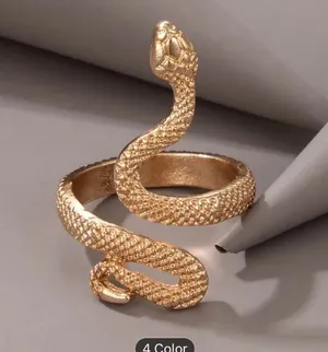 Unique Snake Shape Open Ring Statement Golden Finish Jewelry thumbnail 3