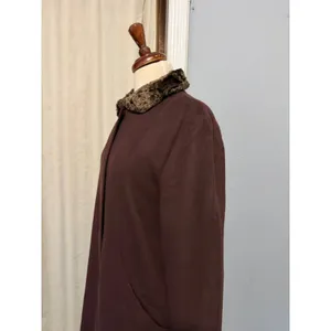 1980s Estuary Lenka K Brown Wool Blend Faux Fur Collar Longline Button Coat thumbnail 14