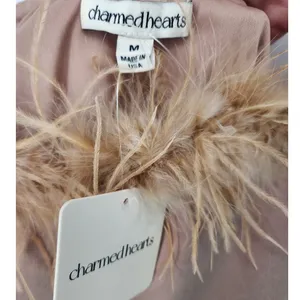 Charmed Hearts Tan Feather Trim Slip Dress Beige Women’s Size: M thumbnail 9