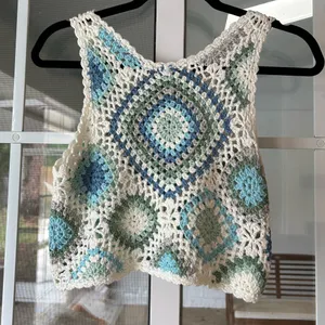 Altar’d state blue green white knit boho crochet crop tank thumbnail 7